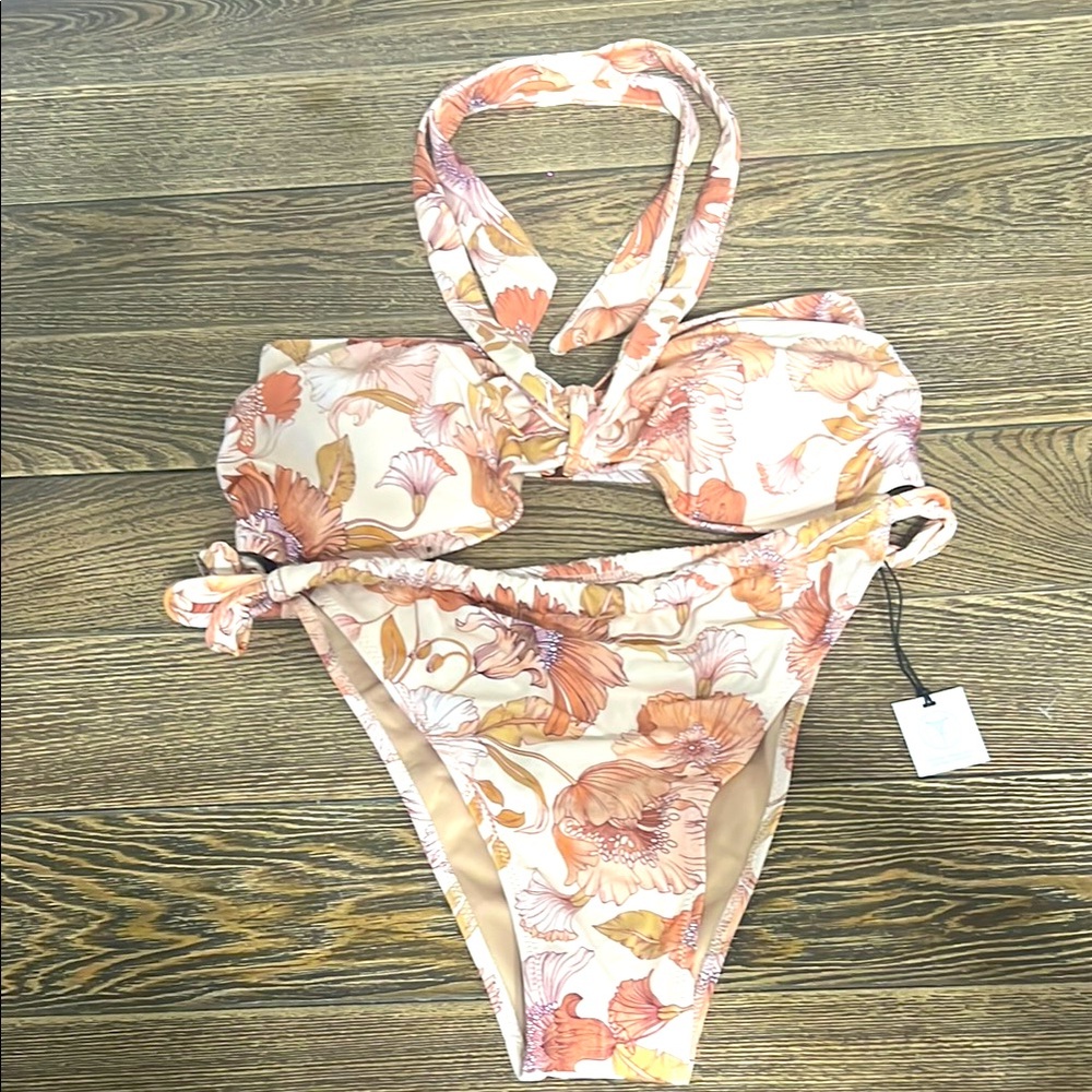 New Shade & Shore Woman’s Floral Pink and Cream One Piece Swimsuit Sz XL 34 DD‎